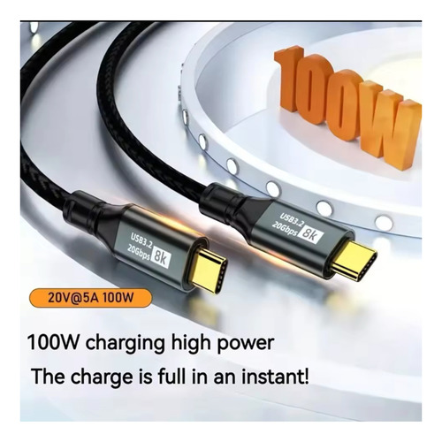 Cabo Tipo C Para Tipo C Thuderbolt 20gbs 100w 8k60 1m
