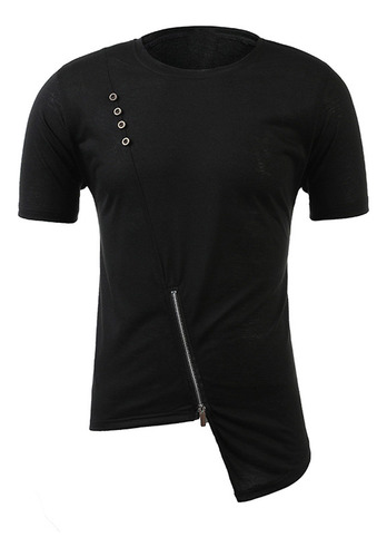 Playera Lisa Para Hombre, Cuello Redondo, Botón, Cremallera