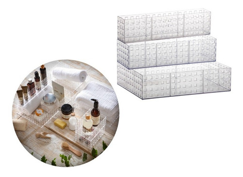 Kit 3 Organizadores Empilhável Para Banheiro Quadratta P,m,g