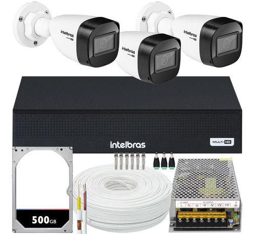 Kit Intelbras 3 Câmeras Vhd 1130 Fonte 10a Dvr De 4 Canais