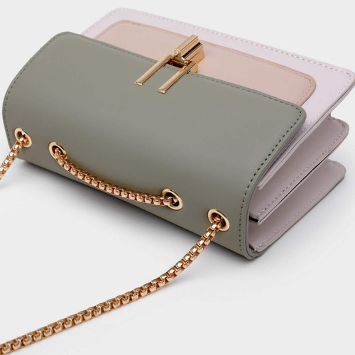 Bolso De Cuero Mujer Con Bloques Color, Diseñador, Tamaño Me
