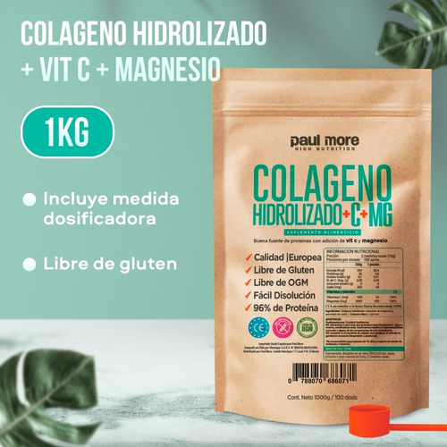Imagen 1 de 9 de Colageno Hidrolizado + Vit C +magnesio 1 Kilo. Sin Gluten
