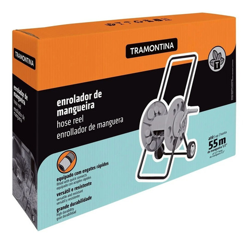 Imagen 2 de 8 de Carro Enrollador Soporte De Manguera Ruedas 55mts Tramontina