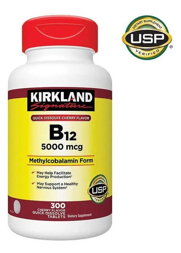 Vitamina B12 5000mcg Kirkland Signature 300 Tablets Sabor Cereja