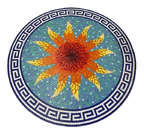 Mosaico Veneciano Figura Medallón Sol Para Alberca De 