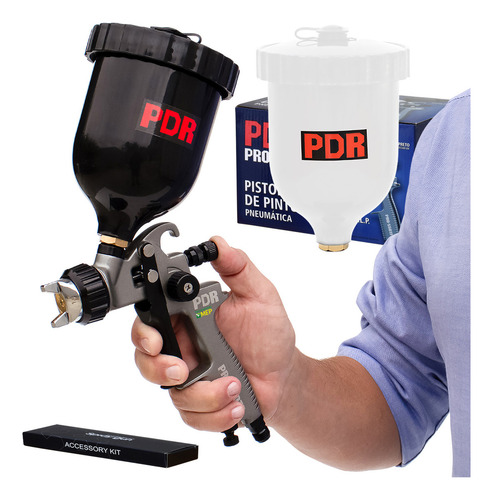 Pistola Pintura Bico 1.4mm Automotiva + Caneca Preta Extra Cor Cinza
