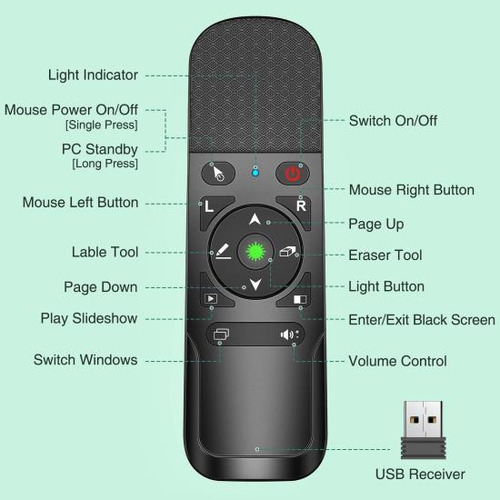 Clicker De Presentación Puntero Láser Verde Con Función Air