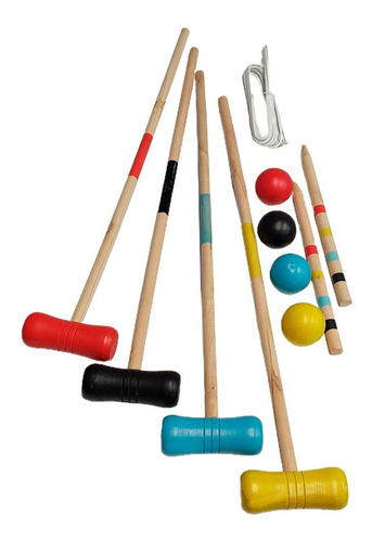 Juego Croquet Madera Chico Pintada Palos Arcos Estacas 62cm 