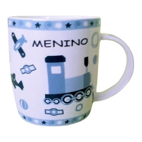 Caneca Coisas De Meninos Azul Em Porcelana Novo