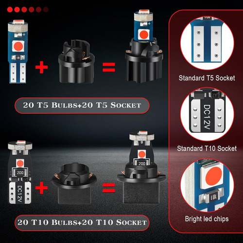 Bbto 40 Piezas T5 T10 Bombillas Led Luces De Tablero Con Enc