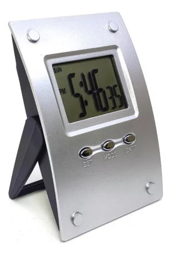 Mini Relógio De Mesa Digital Na268-a Despertador Data Cor Prateado Pilha