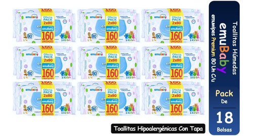 Toallitas Húmedas Emubaby Premium 80 C/u Pack X 18 Bolsas