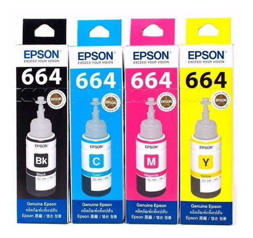 Tinta Epson T664 Original Cmyk 4u L475 L495 L220 L395 L365