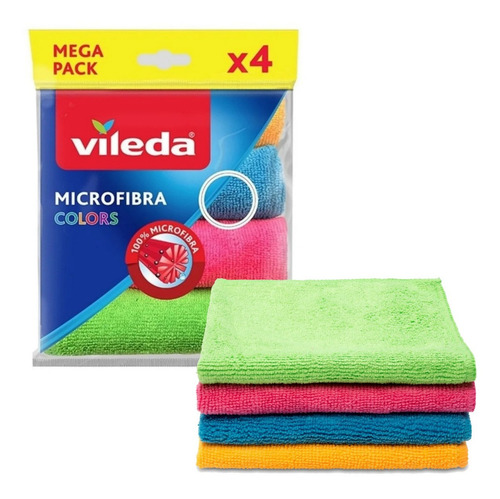 Imagen 2 de 11 de Paño Microfibra Vileda Multiuso Súper Absorbente Colores X 4 Color Surtido