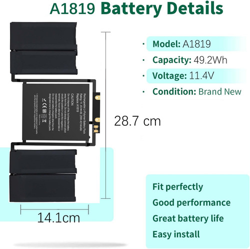 Bateria A1819 Compatible Con Macbook Pro 13 A1706 2016-2017 Negro