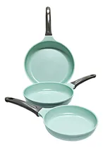 Comprar Set De 3 Sartenes Con Recubrimiento De Jade, 20, 24 Y 28 Cms Color Jade