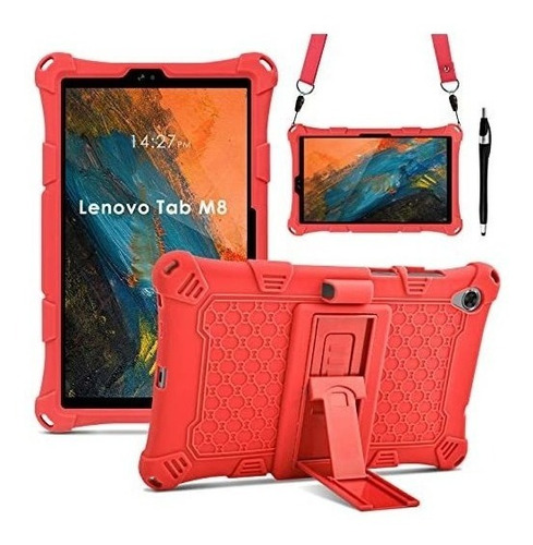 Funda Para Lenovo Tab M8 Fhd 8705f/8505f Correa+lapiz Rojo