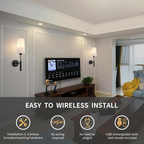 Juego De 2 Apliques De Pared Negros Recargables Con Control