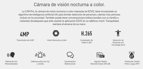 Imagen 2 de 9 de Camara Ip Ezviz C3w Pro 4mp Wifi Audio Color Sirena Luz