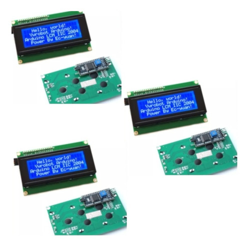 Kit 3x Pcs Display Lcd 20x4 + I2c Back Azul Para Arduíno