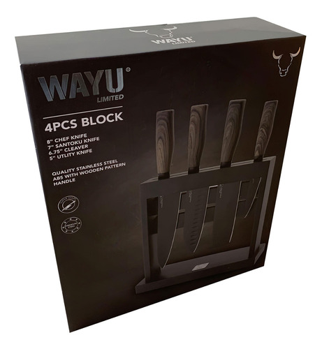 Imagen 5 de 6 de Set 4 Chuchillos + Block Soporte Wayu Asado Cocina Hogar Loi