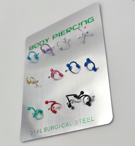 Pack 12 Piercing Metálico 2mm Enroscado Colores  #1