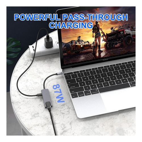 Hub 5 En 1 Usb C Usb 3 Hdmi 4k Pd Lan Rj45 Gigabit 1000mbps