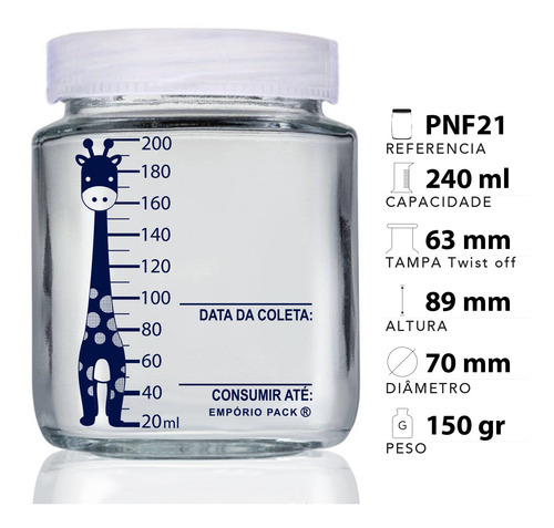 Imagem 2 de 2 de 10 Potes De Vidro Leite Materno, Graduação 200ml - Girafinha
