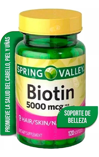 Biotina 5000 Mcg Rápida Absorción 120 Softgels Spring Valley