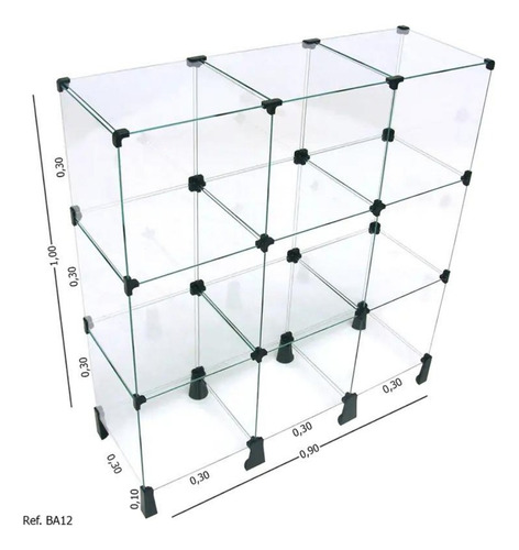 Balcão Vitrine Em Vidro Com 9 Divisórias 0,90 X 1,00 X 0,30