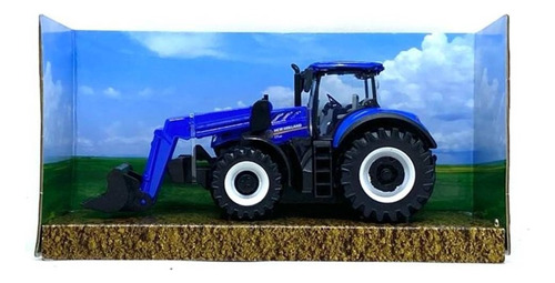 Trator Agrícola New Holland T7.315 Carregadeira 1:50 Burago Cor Azul