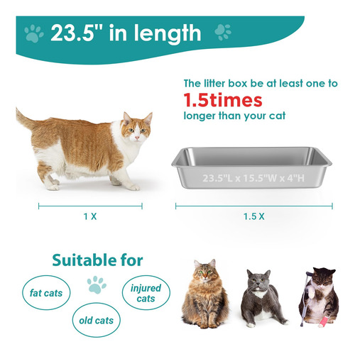 Caja De Arena Para Gatos Ikitchen De Acero Inoxidable, Grand