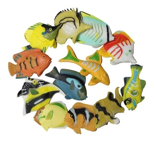 Juguete Animales Mini Peces Tropicales X12 Goma Pack