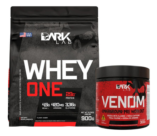 Whey One 900g Chocolate + Pre Treino Venom 300g Maça Verde