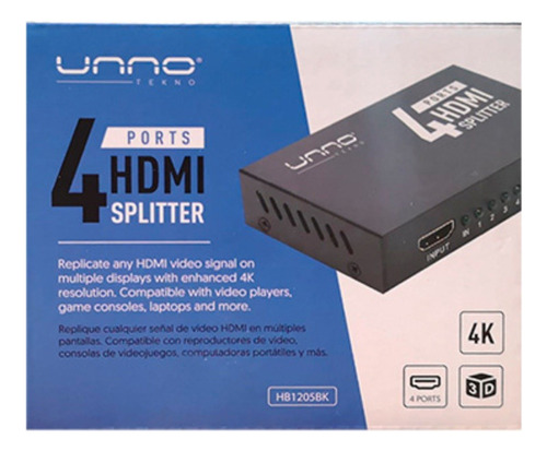 Splitter Unno 4 Puertos Hdmi 4k X 2k 30hz 3d Compatible