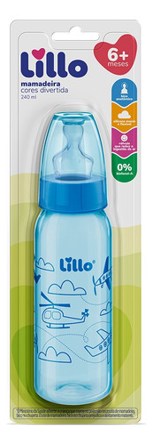 Mamadeira Azul Divertida Bico Silicone 240ml Tam.2 - Lillo