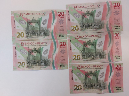 Billete 20 Pesos Serie Aa Ab At Ax Az Colección 5 Piezas