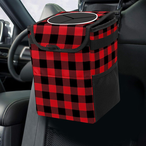 Bolsas Multiuso De Coche A Cuadros Rojo Y Negro Con Tapa