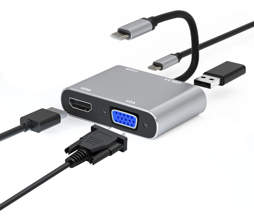 Sivxnem Adaptador Usb-c A Hdmi Hub Usb-c 4 En 1 (dongle Vga 