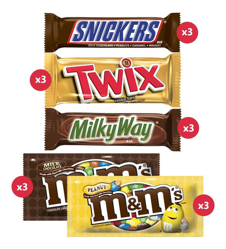Chocolates Surtidos Importados Snickers, Twix, Milky Way Y M