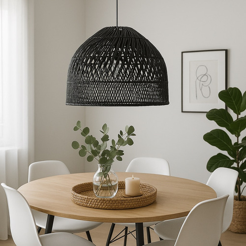Pantalla De Lampara Rattan Negra Artesanal Importada Vietnam Negro