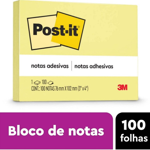 Post-it Amarelo 76mm X 102mm 100 Folhas 3m
