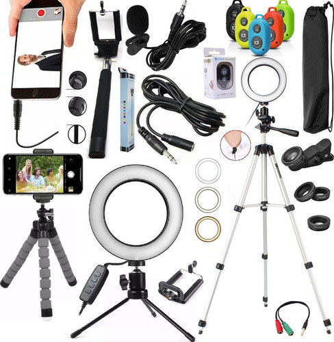 Kit Gravação Vídeo Acessórios Celular + Pau Selfie Universal