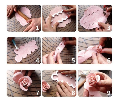 Imagen 4 de 7 de Set X3 Cortantes Rosa Facil Flor Fondant Porcelana Belgrano