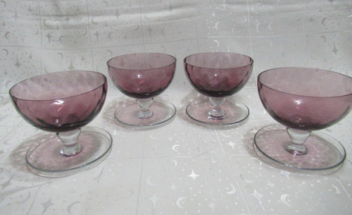 Lote 4 Copas Pomeleras Cristal Color Púrpura Marisco Helados
