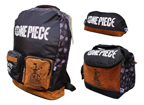 Kit Mochila Lonchera Lapicera One Piece Pirate Life Fotorama Negro Impresión