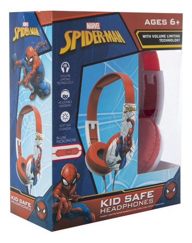 Audifonos Articulares Cable Y Microfono Para Niños Spiderman Color Rojo