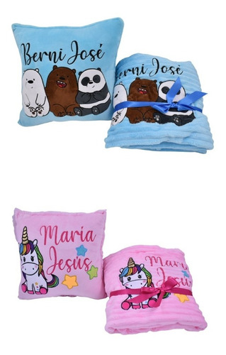 Kit De Regalo Cobija + Almohada Personalizada Bebe 