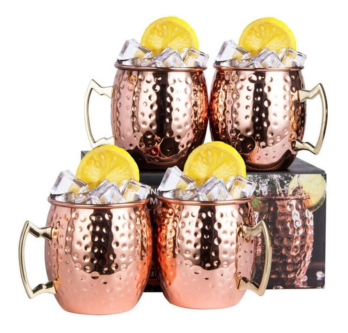 Vasos Cobre Moscow Mule Premium Coctel Tragos Set 4 600ml