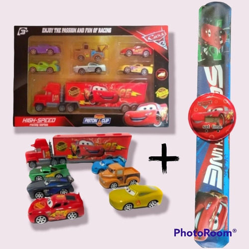 Cars Rayo Mcqueen Mula Camión Mack + 6 Carros Impulso Niños